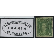 ARGENTINA 1864 GJ 21 RIVADAVIA ESTAMPILLA DE 10 Cts. CON MATASELLO FRANCA DE SAN JUAN